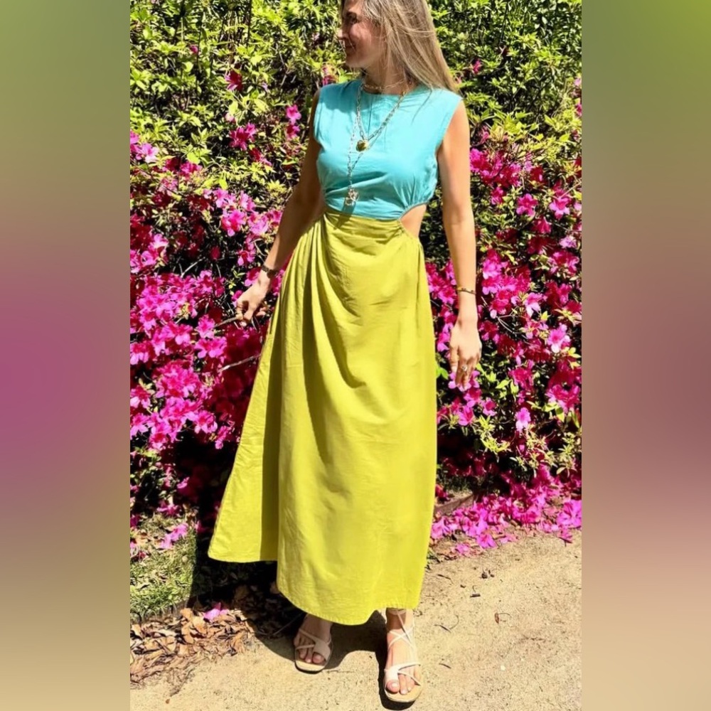 Chakeris Blue & White Morgan Maxi Dress with cut-outs